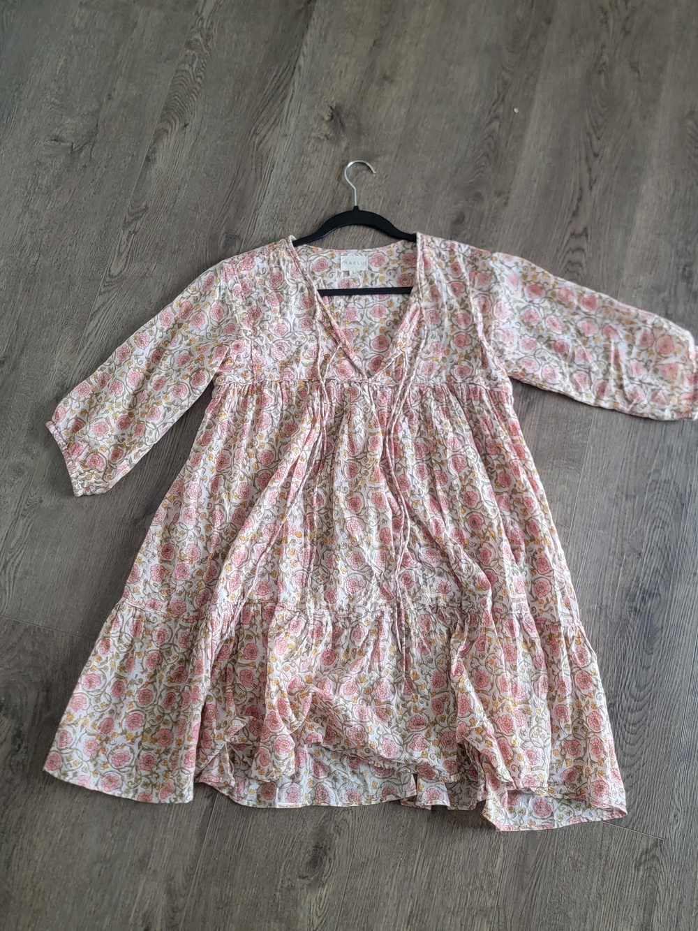 Maelu Floral Pink Cotton Mini Dress - V-Neck, Tiered Skirt
